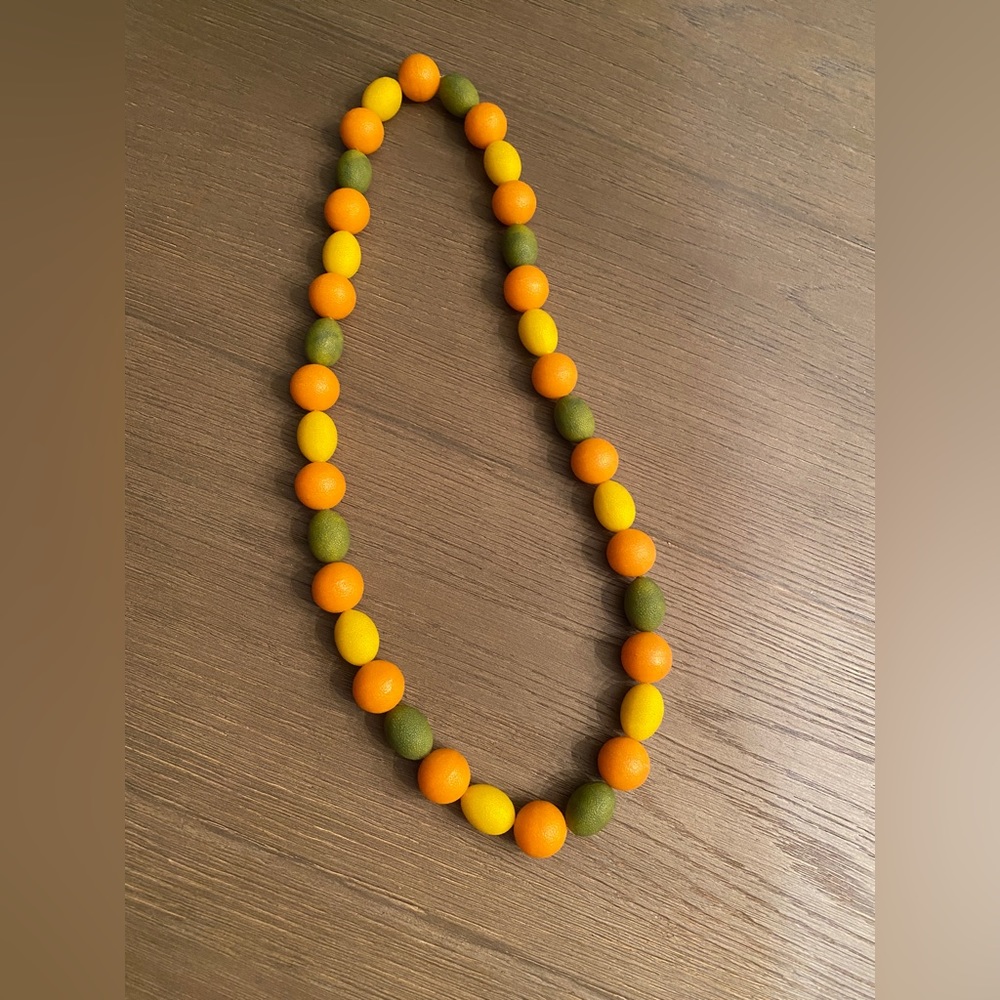 FUN vintage colorful acrylic FRUIT beaded rope NECKLACE , lemon, lime , orange